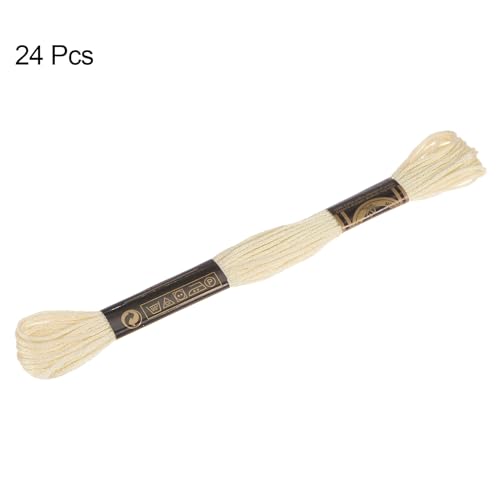 HARFINGTON 24 Skeins Embroidery Floss 8m Each Egyptian Long Fiber Cotton Cross Stitch Thread 26S/2x6 for Embroidery Projects Bracelet, Cream - color: Cream