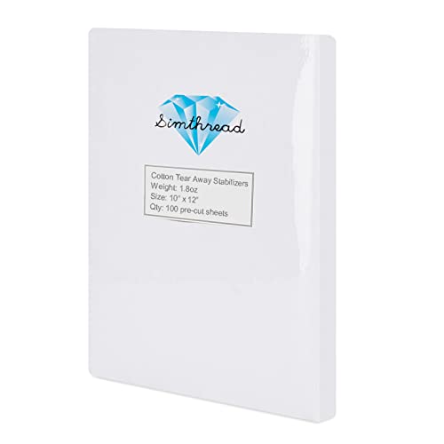 Simthread Tear Away Embroidery Stabilizer Backing - 1.8 Ounces Medium Weight 10" x 12" 100pcs / Pack, Precut Sheets for 5x7 Machine Embroidery Hoop - size: 10"x12" 100pcs