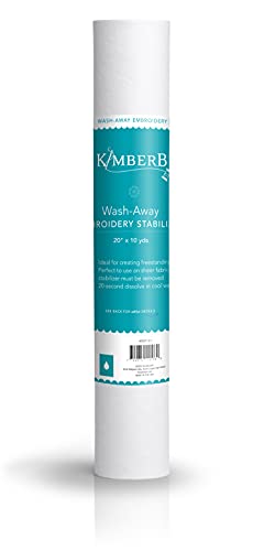 Kimberbell Wash Away - Water Soluble Machine Embroidery Stabilizer, 20x10 Yd Roll - Washes Out Completely Leaving No Residue - Sewing, Quilting, Piecing Projects, Appliques, Lace, Crafting & More!
