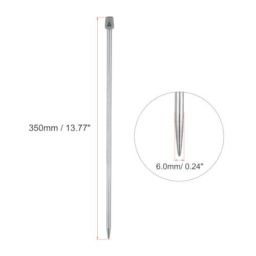 uxcell 2Pcs 6mm(J) Single Pointed Knitting Needles Stainless Steel 13.8 Inches Length Metal Weaving Tool for Handmade Projects DIY Knitting - size: 6mm, 13.8"