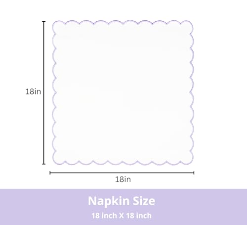 PurpleEssences Scalloped Cloth Napkins 18x18 in - White Edges Lavender - color: White(edges- Lavender)