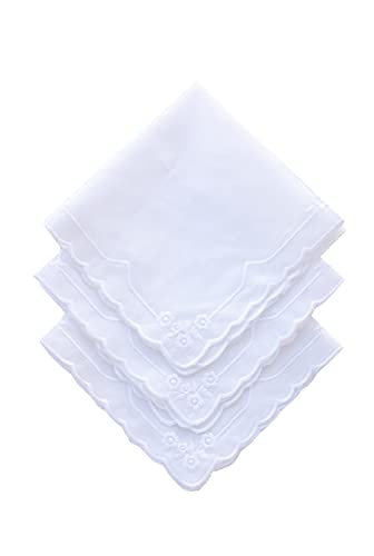 MileyMarla Ladies Embroidery Cotton White Handkerchiefs Lace Wedding Hankies - color: Zw-3pcs