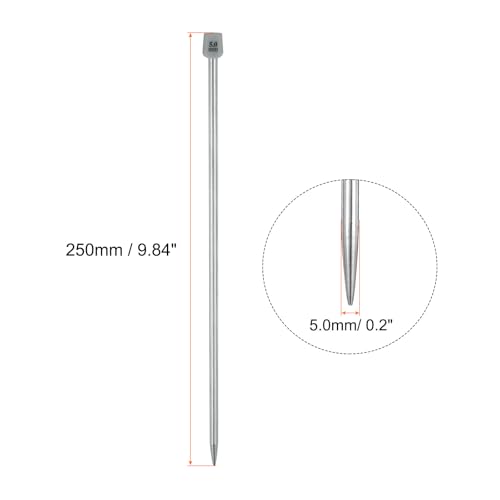 uxcell 2Pcs 5mm(H) Single Pointed Knitting Needles Stainless Steel 9.84 Inches Length Metal Weaving Tool for Handmade Projects DIY Knitting - size: 5mm, 9.84"