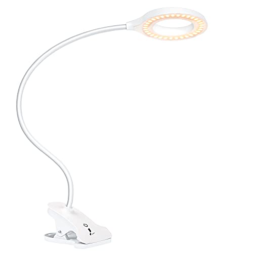 Desk Lamp, JKSWT Clip on Light Reading Light Ring Light LED with 3 Color Modes, 9 Brightness Dimmer, 60 pcs LEDs, Touch-Sensitive Control Pane, 360 ° Flexible Gooseneck Bed Light