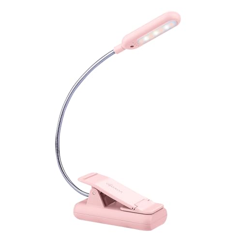 VAVOFO Rechargeable Book Light, Blue Light Blocking, Amber 1600K Clip On Reading Light, Eye Care 7 LEDs Kids Book Light for Reading in Bed with Power Indicator for Bookworms (Pink) - size: 1-Pack Pink