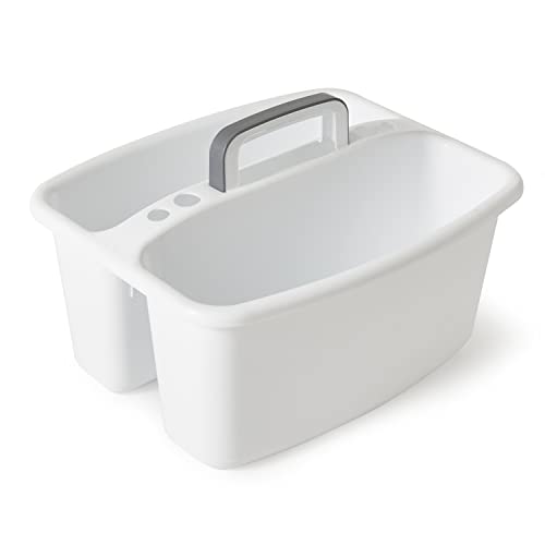Gracious Living Storage Caddy, 2-Compartment Portable Plastic Tote with Handle for Cleaning Supplies, Craft Organization, & Makeup, White/Gray - size: 1 Pack
