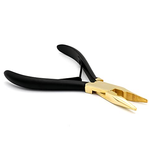Professional Hair Extension & Beading Tool Kit Remove Plier Set for beads (4 Piece) I-Link Micro Ring Loop Needle Pulling Hook Threader Wire for Silicone Rings (Black Gold) - color: Black Gold