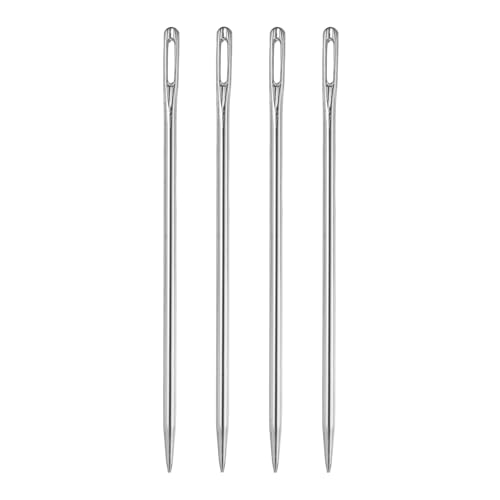 HARFINGTON 4pcs Upholstery Needles 3mm Diameter 100mm (3.94") Extra Long Large Eye Stitching Sewing Straight Hand Needles Stainless Steel for Leather Tapestry Embroidery Tufting Webbing - size: 100mm