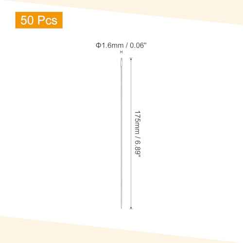 uxcell 50Pcs Large Eye Needles, 6.89" 1.6mm High Carbon Iron Embroidery Thread Needle Sewing Big Eye Needle Knitting Needles for Hand Sewing Art Crafts, Silver - size: 1.6x175mm