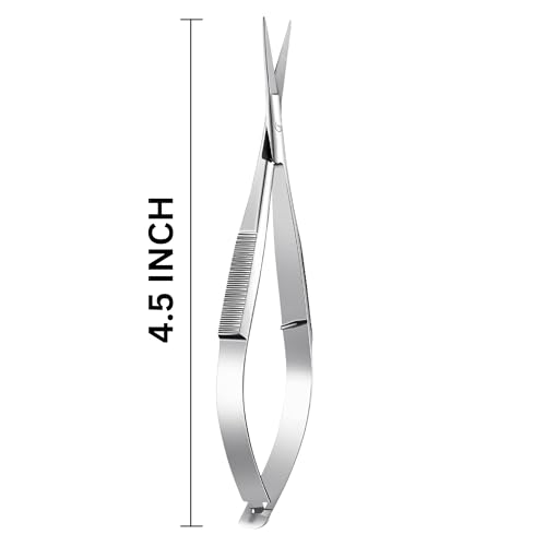 Eyebrow Micro Scissors 4.5” – Straight Castroviejo Stitch Cutting Scissors, Extra Sharp Spring-Action for Embroidery, ENT, Eye, Skin, Dental & Precision Grooming – 61050 - size: 4.5 inch (Pack of 1)