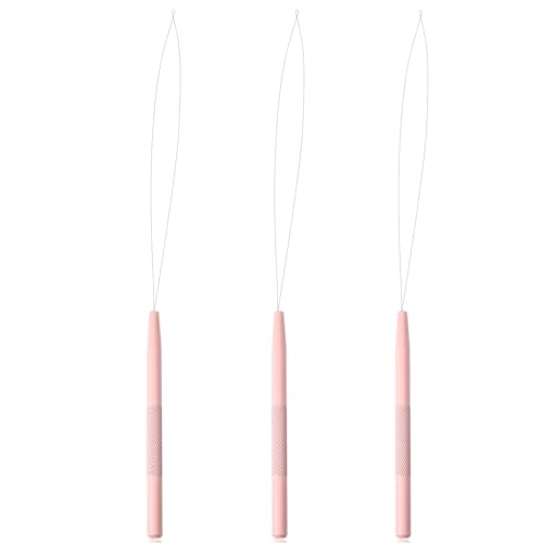 NEWISHTOOL Stainless Steel Hair Extension Loop Pulling Needle Hook Threader Wire Device, Micro Link Tool for Hair, Silicone Beads, Feather Extensions Supplies (Pink) - color: Pink, size: Bead Device Tool