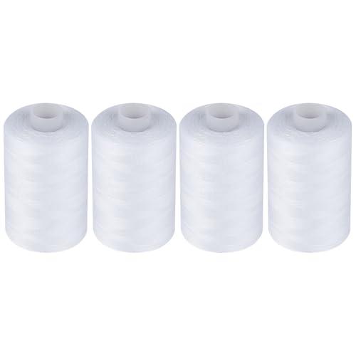 Simthread All Purpose Sewing Thread, 4 Spools Each 1000 Yards of Polyester Threads for Sewing Machine, Sewing Machine Supplies for Beginners, Hand Stitching, Quilting, Serger (4 White) - color: White