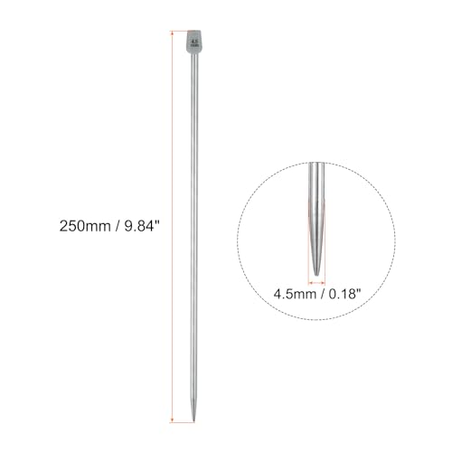 uxcell 2Pcs 4.5mm(7) Single Pointed Knitting Needles Stainless Steel 9.84 Inches Length Metal Weaving Tool for Handmade Projects DIY Knitting - size: 4.5mm, 9.84"