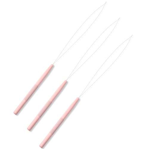 NEWISHTOOL Stainless Steel Hair Extension Loop Pulling Needle Hook Threader Wire Device, Micro Link Tool for Hair, Silicone Beads, Feather Extensions Supplies (Pink) - color: Pink, size: Bead Device Tool
