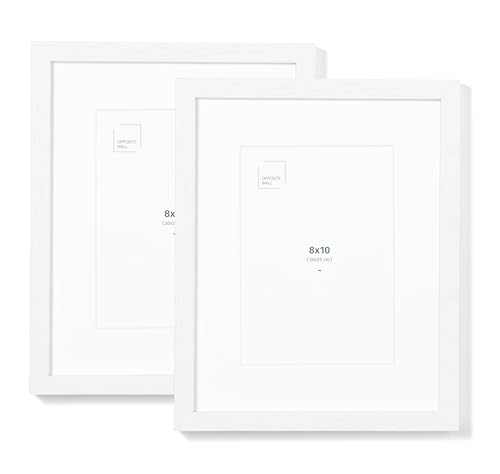 Opposite Wall - Set of 2-8x10 in - White Solid Oak Wood Picture Frames with Mat - Wall Hanging & Tabletop Photo Frame - Pictures Display 5x7 with Mat, 8x10 without - Office, Gallery & Home Decor - color: White, size: 8x10 in - 2 pk