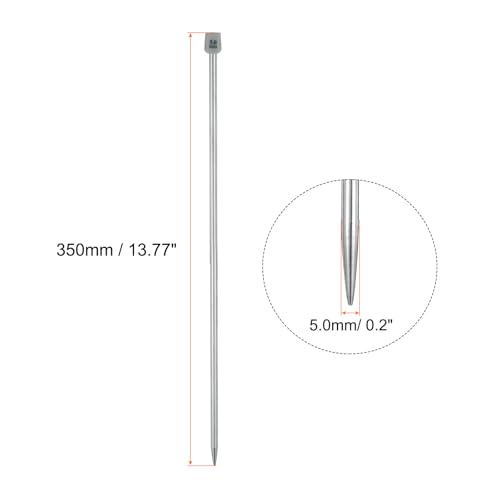 uxcell 2Pcs 5mm(H) Single Pointed Knitting Needles Stainless Steel 13.8 Inches Length Metal Weaving Tool for Handmade Projects DIY Knitting - size: 5mm, 13.8"
