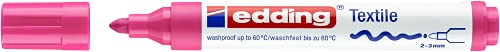 edding 4500 textile marker - neon pink - 1 pen - round nib 2-3 mm - permanent fabric markers for drawing on textiles, wash-resistant up to 60 °C - marker pens for fabric lettering (Pack of 2) - color: Neon Pink, size: 1 Count (Pack of 2)