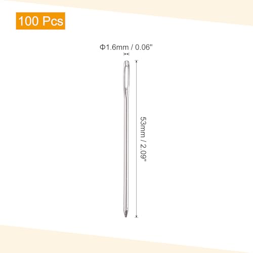 uxcell 100Pcs Large Eye Needles, 2.09" 1.6mm High Carbon Iron Embroidery Thread Needle Sewing Blunt Needle Knitting Needles for Hand Sewing Art Crafts, Silver - size: 1.6x53mm