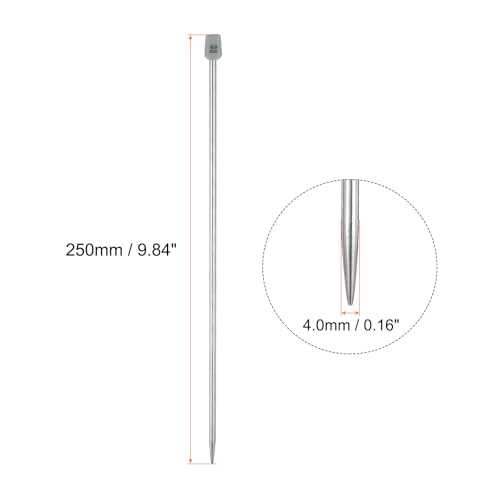 uxcell 2Pcs 4mm(G) Single Pointed Knitting Needles Stainless Steel 9.84 Inches Length Metal Weaving Tool for Handmade Projects DIY Knitting - size: 4mm, 9.84"