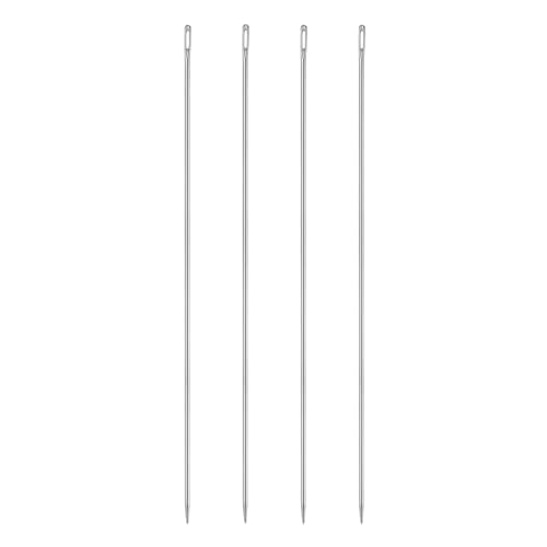 HARFINGTON 4pcs Upholstery Needles 3mm Diameter 250mm (9.84") Extra Long Large Eye Stitching Sewing Straight Hand Needles Stainless Steel for Leather Tapestry Embroidery Tufting Webbing - size: 250mm