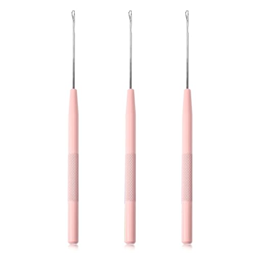 NEWISHTOOL Stainless Steel Hair Extension Loop Pulling Needle Hook Threader - color: Pink, size: Pulling Hook