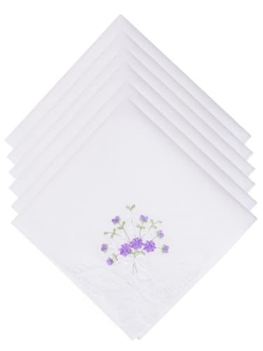 Selected Hanky Women's Cotton Handkerchiefs, Ladies Hankies, Purple Floral - color: Purple Floral