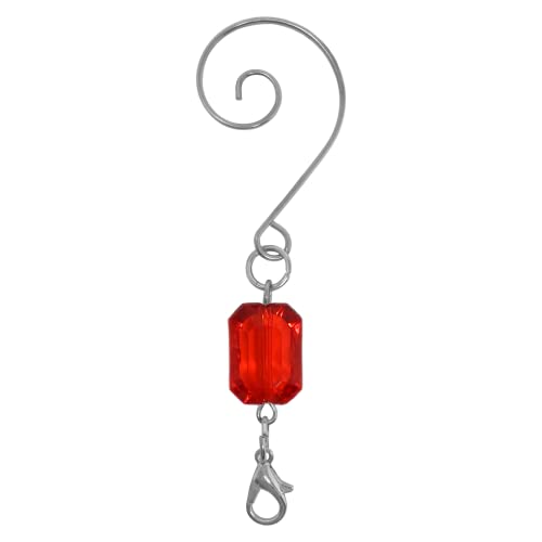 Christmas Ornament Hooks Set of 20 Red and Green Acrylic Jewel Hangers, Silver Wire Decorative Scroll S Hooks with Lobster Claws, 3 Inch Holiday Ornament Hangers for Christmas Tree Decorations