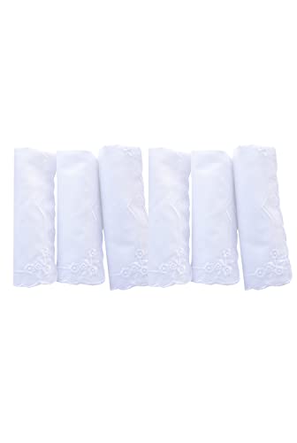 MileyMarla Ladies Embroidery Cotton White Handkerchiefs Lace Wedding Hankies - color: Zw-6pcs