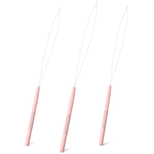 NEWISHTOOL Stainless Steel Hair Extension Loop Pulling Needle Hook Threader Wire Device, Micro Link Tool for Hair, Silicone Beads, Feather Extensions Supplies (Pink) - color: Pink, size: Bead Device Tool