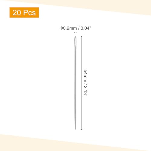 uxcell 20Pcs Large Eye Needles, 2.13" 0.9mm High Carbon Iron Embroidery Thread Needle Sewing Big Eye Needle Knitting Needles for Hand Sewing Art Crafts, Silver - size: 0.9x54mm