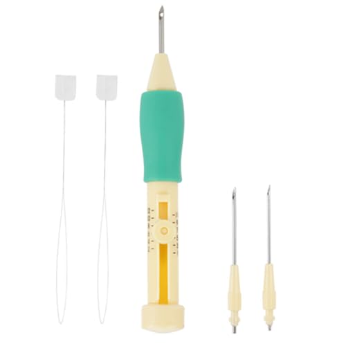 Needle Punch Tool, Embroidery Punch Punch Needle Tool Adjustable Needle Length Embroidery Needle Punch with 3 Sizes Needle Pen Kit Tool,Punch Needle Set for DIY Craft(Yellow+Green) - size: Yellow+green
