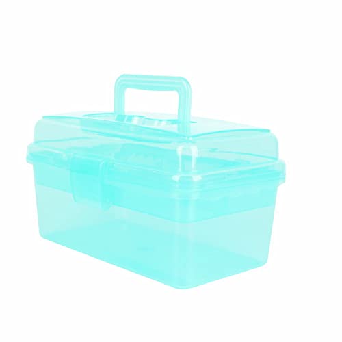 Multipurpose Plastic Art and Craft Supply Storage Container Bin Case with Removable Tray and Handle, First Aid Box Organizer, Clear&Green - color: clear/green