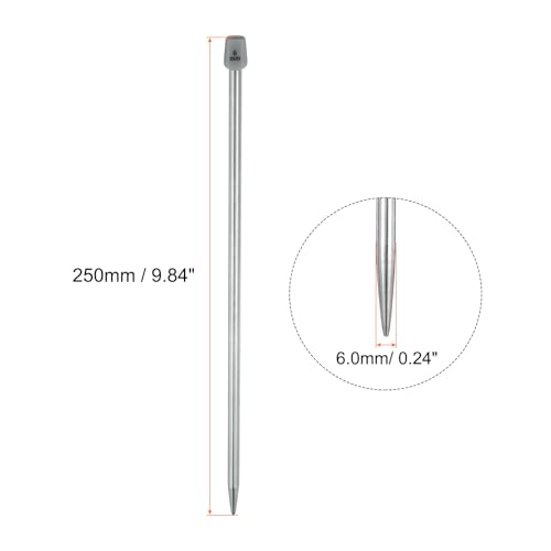 uxcell 2Pcs 6mm(J) Single Pointed Knitting Needles Stainless Steel 9.84 Inches Length Metal Weaving Tool for Handmade Projects DIY Knitting - size: 6mm, 9.84"