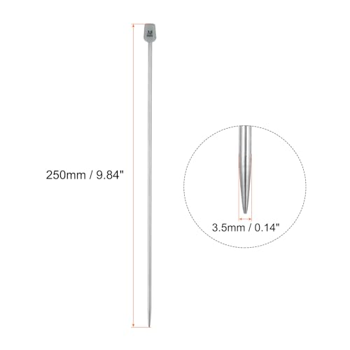 uxcell 2Pcs 3.5mm(E) Single Pointed Knitting Needles Stainless Steel 9.84 Inches Length Metal Weaving Tool for Handmade Projects DIY Knitting - size: 3.5mm, 9.84"