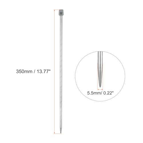 uxcell 2Pcs 5.5mm(I) Single Pointed Knitting Needles Stainless Steel 13.8 Inches Length Metal Weaving Tool for Handmade Projects DIY Knitting - size: 5.5mm, 13.8"