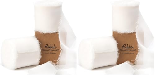 Ribbli White Chiffon Ribbon 2 Inch x 20 Yard Handmade Fringe Chiffon Silk Ribbon White Ribbon for Gifts Wrapping, Wedding Invitations, Bridal Bouquets, Flower Arrangement (Pack of 2) - color: White, size: 2 inches (Pack of 2)