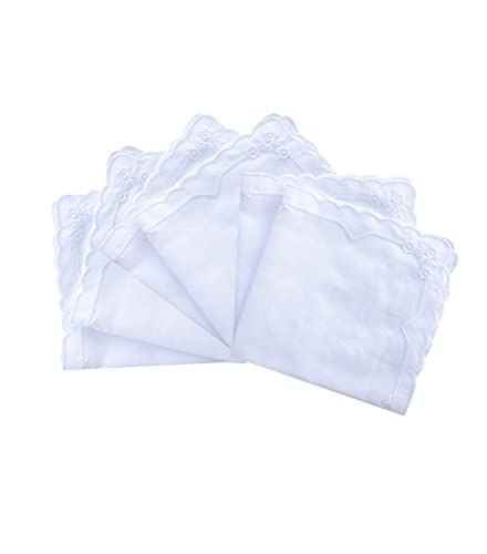 MileyMarla Ladies Embroidery Cotton White Handkerchiefs Lace Wedding Hankies - color: Zw-6pcs