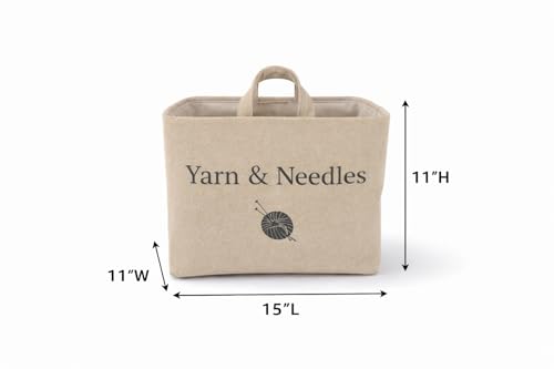 Yarn and Needles Large Tote basket for all your sewing and knitting storage needs. Keep all of your yarn and needles in one stylish tote basket with handles for easy lifting.