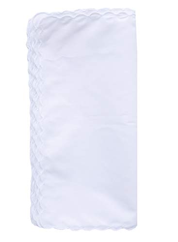 La closure Plain White 100% Cotton Handkerchiefs with Scalloped Edge Hankies - size: 18 PCS