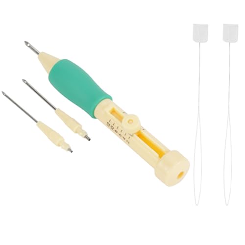 Needle Punch Tool, Embroidery Punch Punch Needle Tool Adjustable Needle Length Embroidery Needle Punch with 3 Sizes Needle Pen Kit Tool,Punch Needle Set for DIY Craft(Yellow+Green) - size: Yellow+green