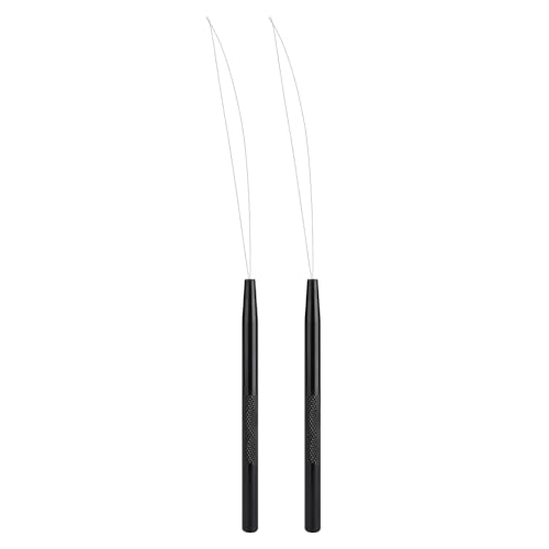 Hair Extension Loop Tool 2Pcs Pulling Needle Wire Loop Threader Hair Threader Integrated Hair Extension Looper for Micro Rings Beads - color: 1 Black-2Pcs