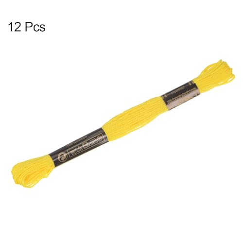 HARFINGTON 12 Skeins Embroidery Floss 8m Each Egyptian Long Fiber Cotton Cross Stitch Thread 26S/2x6 for Embroidery Projects Bracelet, Yellow - color: Yellow