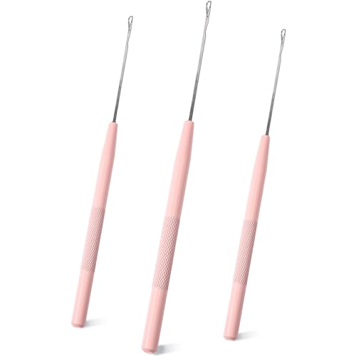NEWISHTOOL Stainless Steel Hair Extension Loop Pulling Needle Hook Threader - color: Pink, size: Pulling Hook