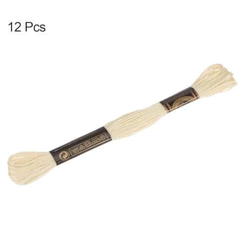 HARFINGTON 12 Skeins Embroidery Floss 8m Each Egyptian Long Fiber Cotton Cross Stitch Thread 26S/2x6 for Embroidery Projects Bracelet, Cream - color: Cream