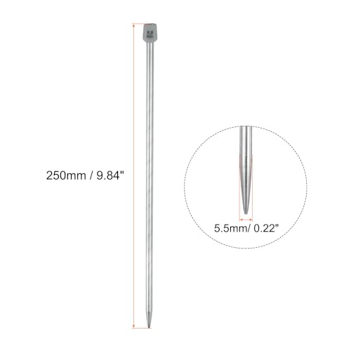 uxcell 2Pcs 5.5mm(I) Single Pointed Knitting Needles Stainless Steel 9.84 Inches Length Metal Weaving Tool for Handmade Projects DIY Knitting - size: 5.5mm, 9.84"