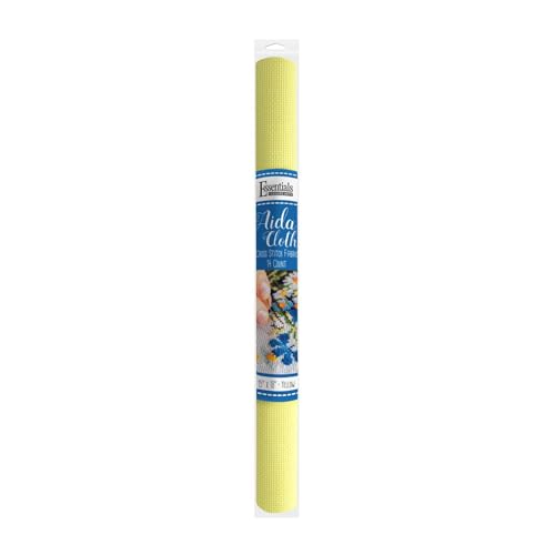 Essentials By Leisure Arts Aida Cloth, 14 Count, Yellow, Cross Stitch Fabric, Embroidery Fabric, Cross Stitch Supplies for Crafting, Stitching, and Sewing Projects 15X18