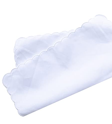 MileyMarla Ladies Embroidery Cotton White Handkerchiefs Lace Wedding Hankies - color: G-scalloped 6pcs