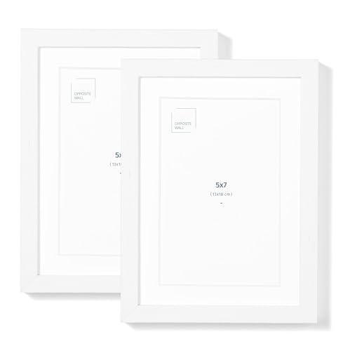 Opposite Wall - Set of 2-5x7 in - White Solid Oak Wood Picture Frames with Mat - Wall Hanging & Tabletop Photo Frame - Pictures Display 4x6 with Mat, 5x7 without - Office, Gallery & Home Decor - color: White, size: 5x7 in - 2 pk