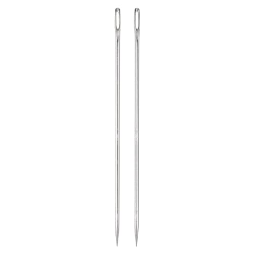 HARFINGTON 2PCS 6 Inch Upholstery Needle Large Eye Extra Long Stitching Straight Hand Needles Easy to Thread for Home Hand Leather Tapestry Embroidery Tufting Webbing Carpet - size: 6in