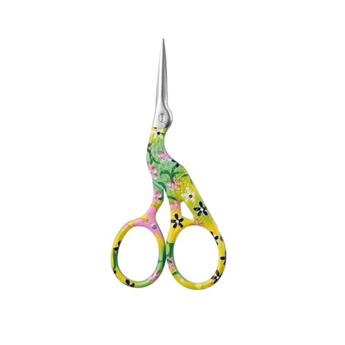 1 PCS Stork Scissors - Embroidery Scissors with 3 Floral Designs (Black, Pink, Green) for Precision Sewing and Crafting - color: Green